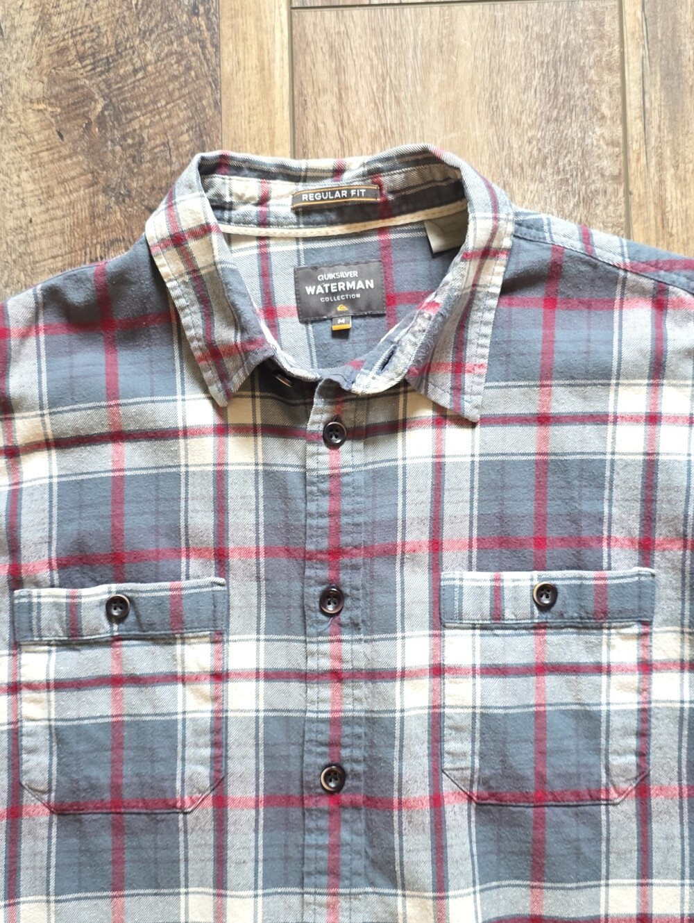 Quiksilver Waterman - Plaid Flannel Shirt - M - Slate Blue Red Plaid